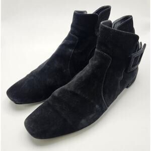Roger Vivier Polly Buckled suede Ankle Boots Womens 38 Black Square Toe Luxe